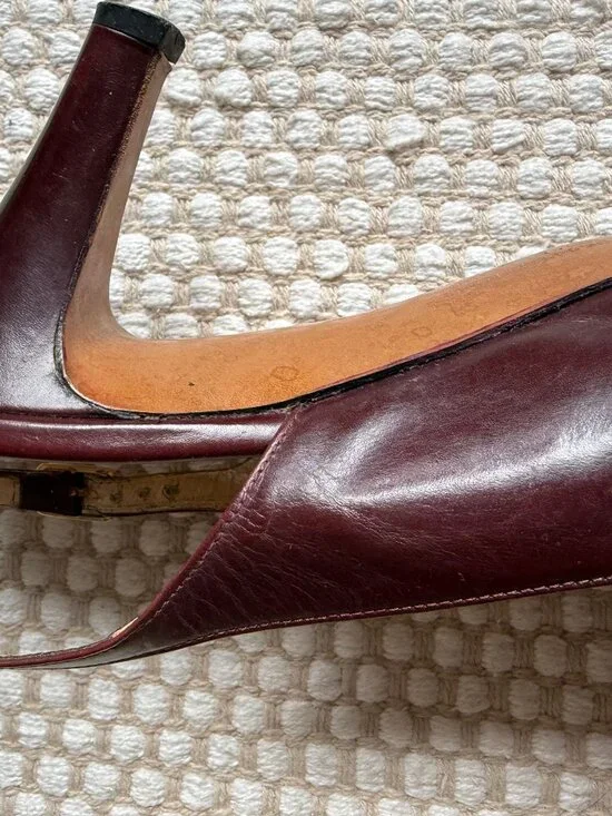 Salvatore Ferragamo | Vintage Burgundy Brown Slingback Heels - Picture 9 of 13